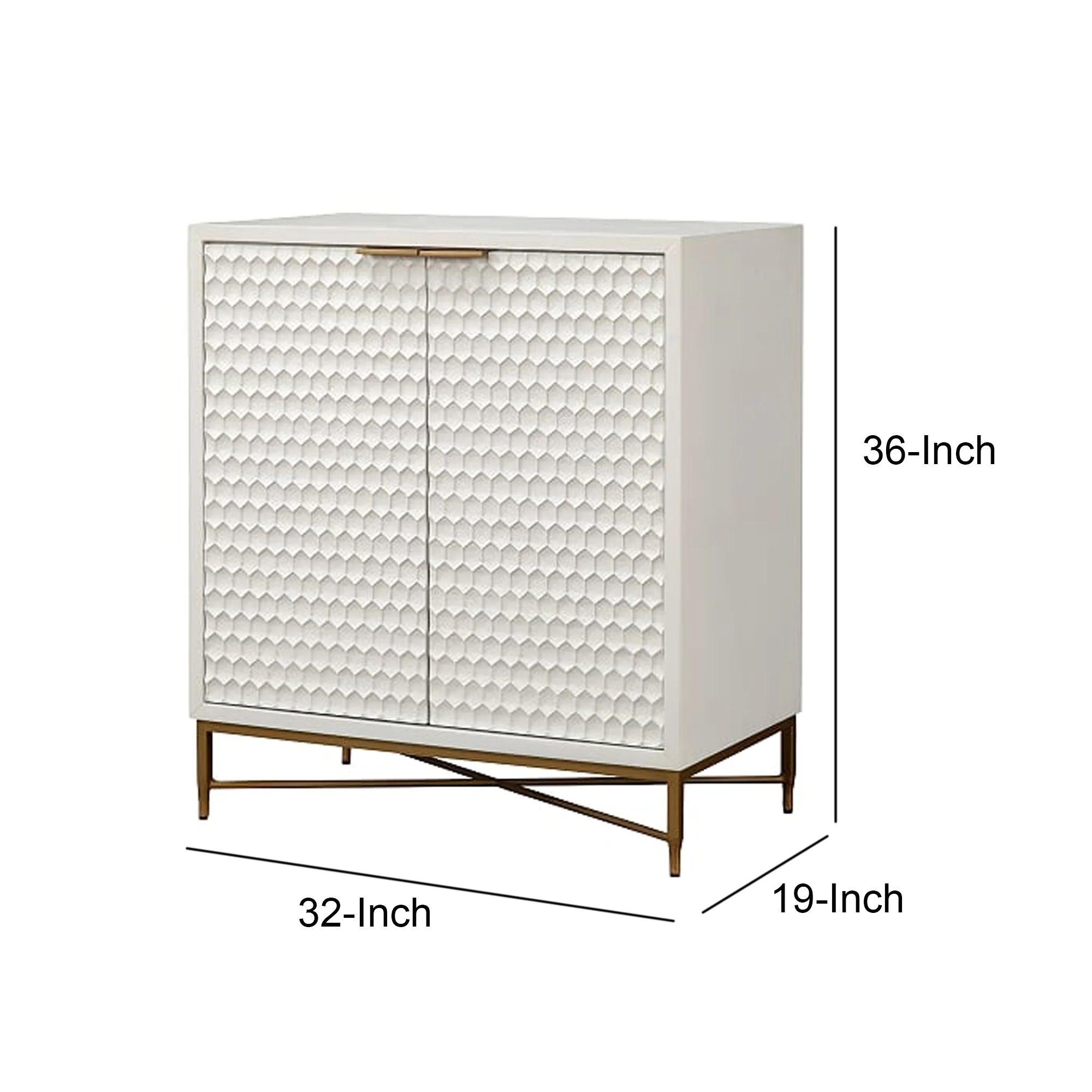 Honeycomb Design 2 Door Bar Cabinet With Metal Legs, White By Benzara - Image 5