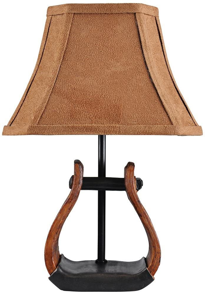 Horse Stirrup Accent Lamp with Faux Suede Brown Shade By Homeroots - Image 2