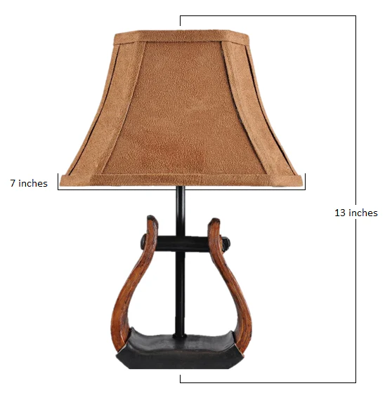 Horse Stirrup Accent Lamp with Faux Suede Brown Shade By Homeroots - Image 4