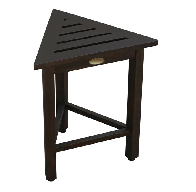 Hotel Dark Teak 18" Triangle Corner Shower Bench Or Shelf By Homeroots - Image 2