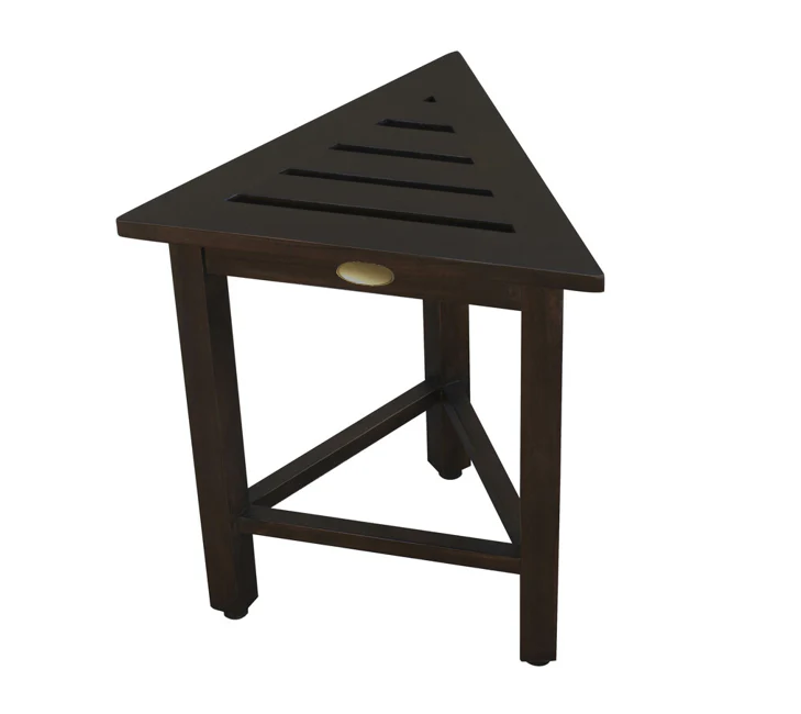 Hotel Dark Teak 18" Triangle Corner Shower Bench Or Shelf By Homeroots - Image 4