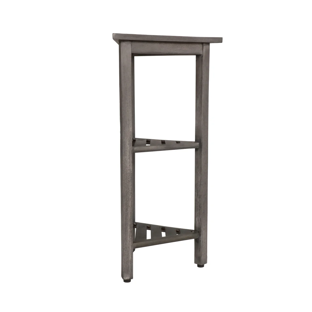 Hotel Gray Teak 32" Triangle Corner Shower Tiered Shelf By Homeroots - Image 2