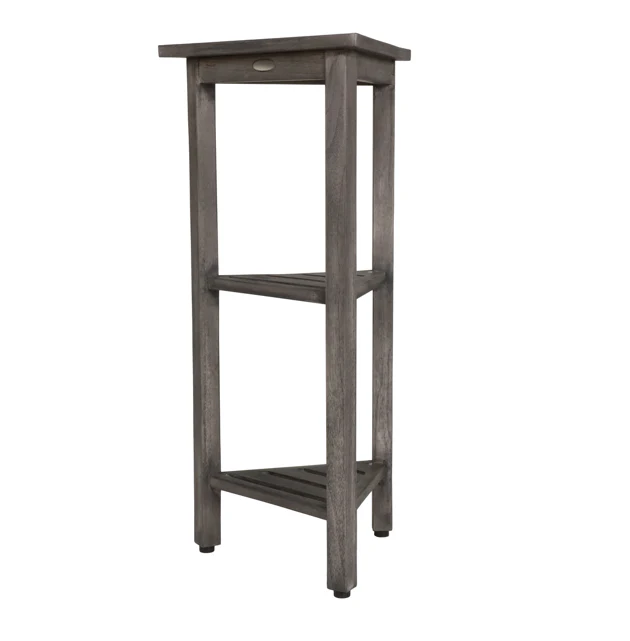 Hotel Gray Teak 32" Triangle Corner Shower Tiered Shelf By Homeroots - Image 3