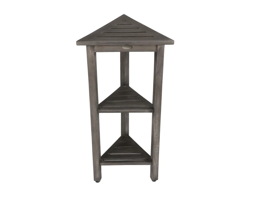 Hotel Gray Teak 32" Triangle Corner Shower Tiered Shelf By Homeroots - Image 4