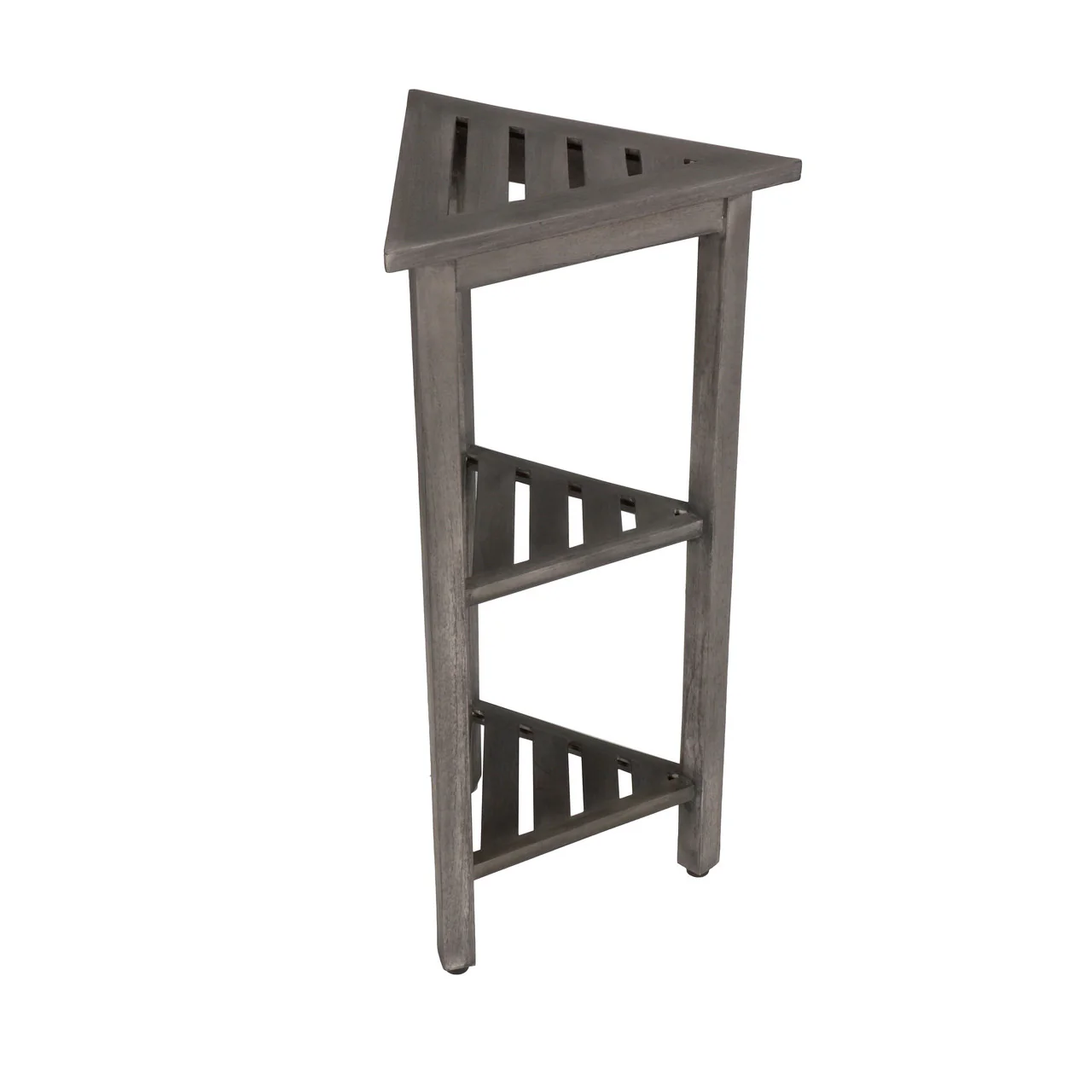 Hotel Gray Teak 32" Triangle Corner Shower Tiered Shelf By Homeroots - Image 5