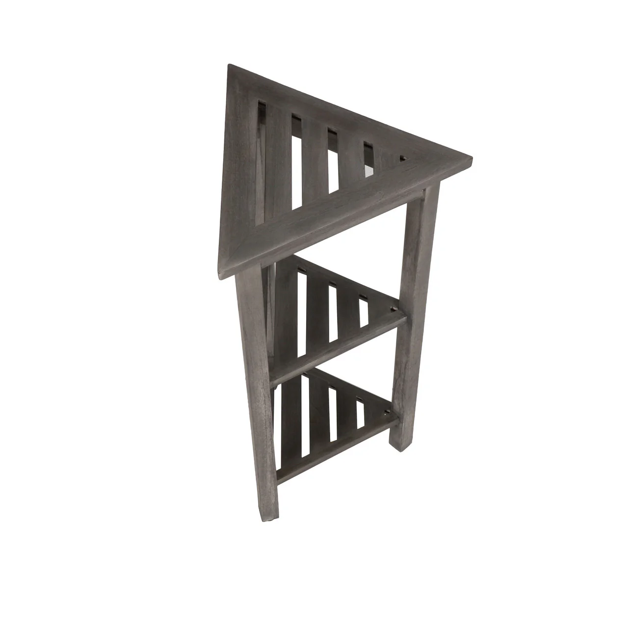 Hotel Gray Teak 32" Triangle Corner Shower Tiered Shelf By Homeroots - Image 8