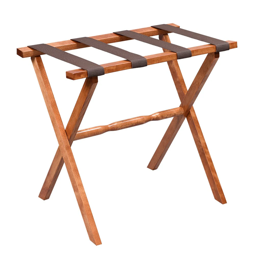 Hotel Light Walnut Folding Luggage Rack With 4 Straps By Homeroots - Image 2