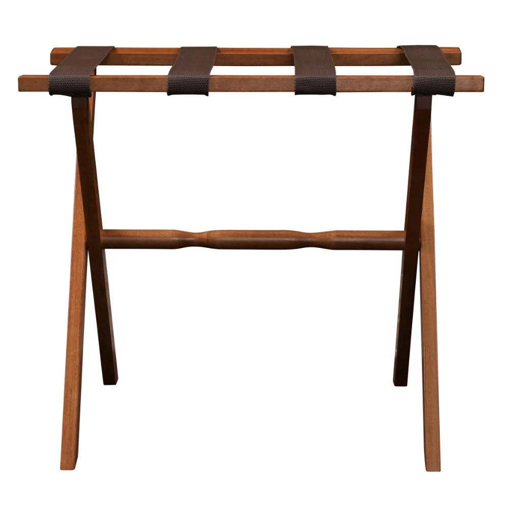 Hotel Light Walnut Folding Luggage Rack With 4 Straps By Homeroots - Image 4