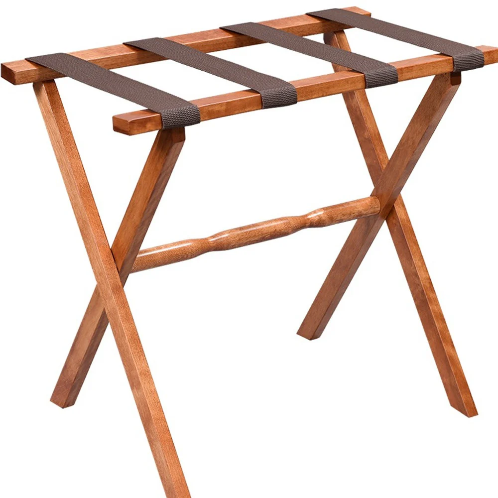 Hotel Light Walnut Folding Luggage Rack With 4 Straps By Homeroots - Image 7