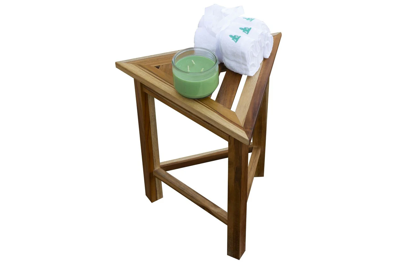 Hotel Natural Teak 18" Triangle Corner Shower Bench Or Shelf By Homeroots - Image 2