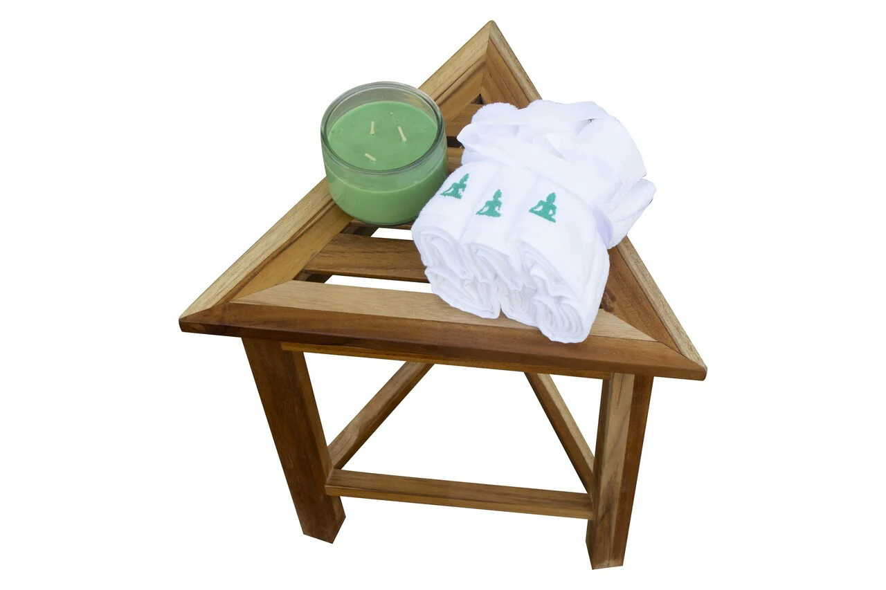 Hotel Natural Teak 18" Triangle Corner Shower Bench Or Shelf By Homeroots - Image 3