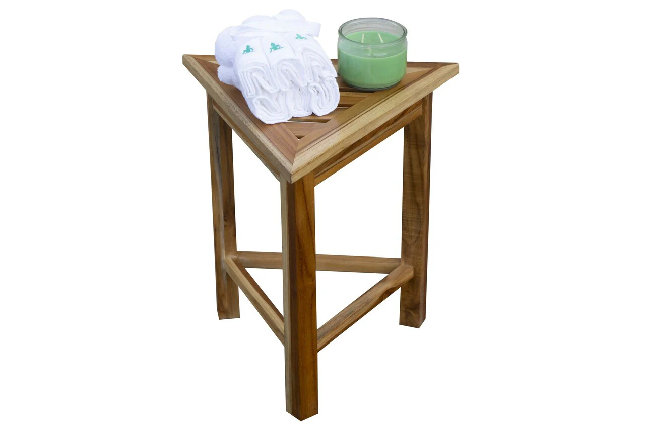 Hotel Natural Teak 18" Triangle Corner Shower Bench Or Shelf By Homeroots - Image 5