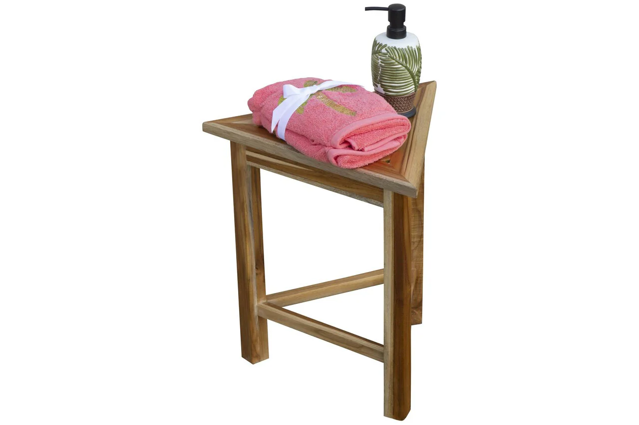 Hotel Natural Teak 18" Triangle Corner Shower Bench Or Shelf By Homeroots - Image 6