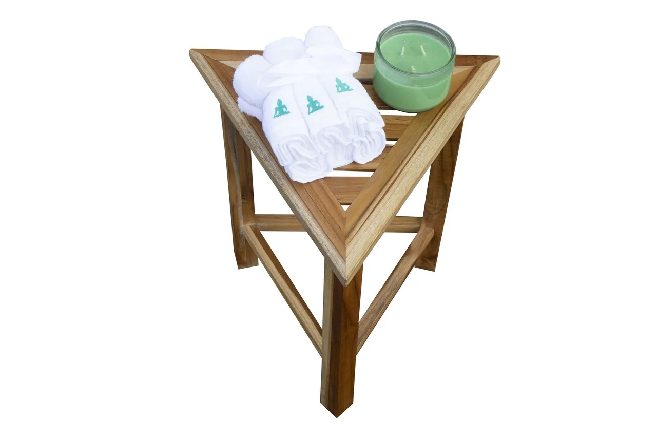 Hotel Natural Teak 18" Triangle Corner Shower Bench Or Shelf By Homeroots - Image 8