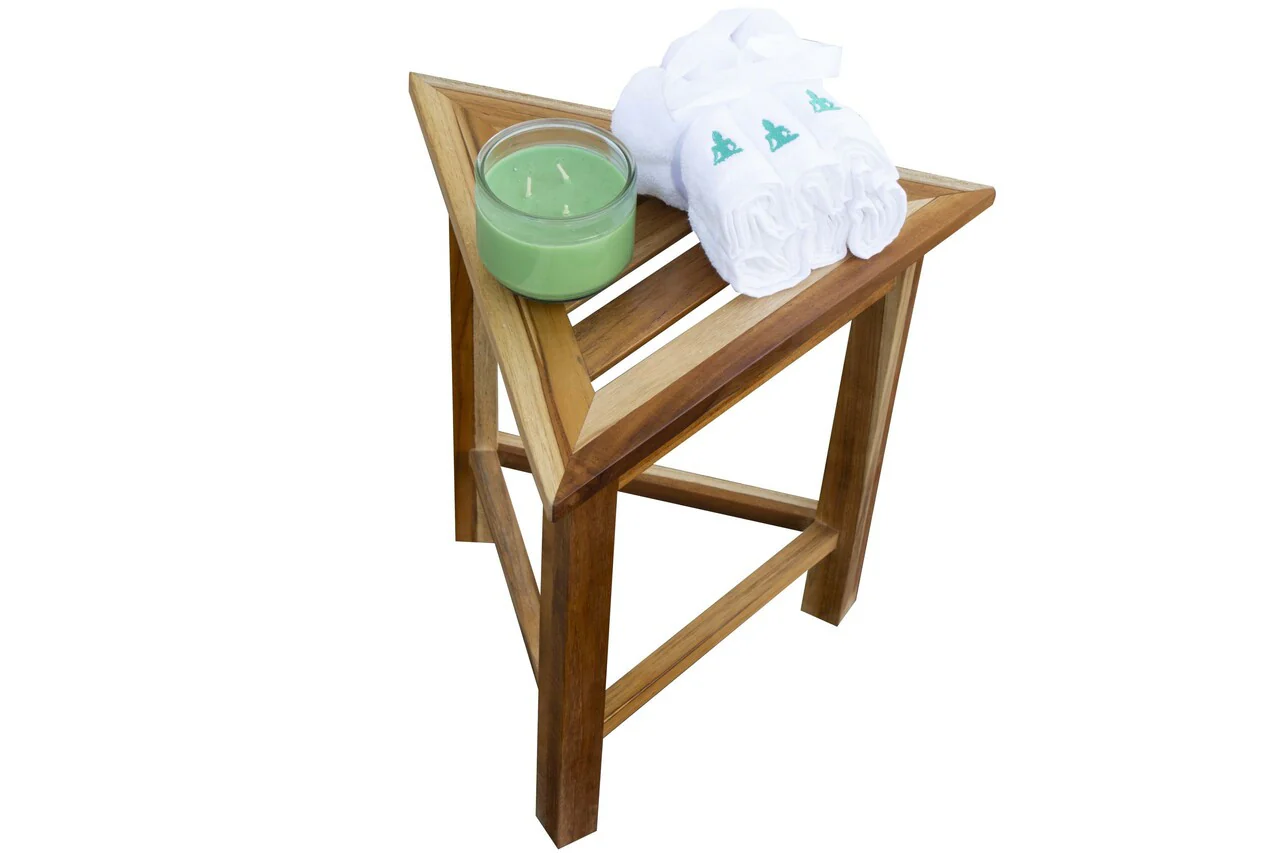 Hotel Natural Teak 18" Triangle Corner Shower Bench Or Shelf By Homeroots - Image 9