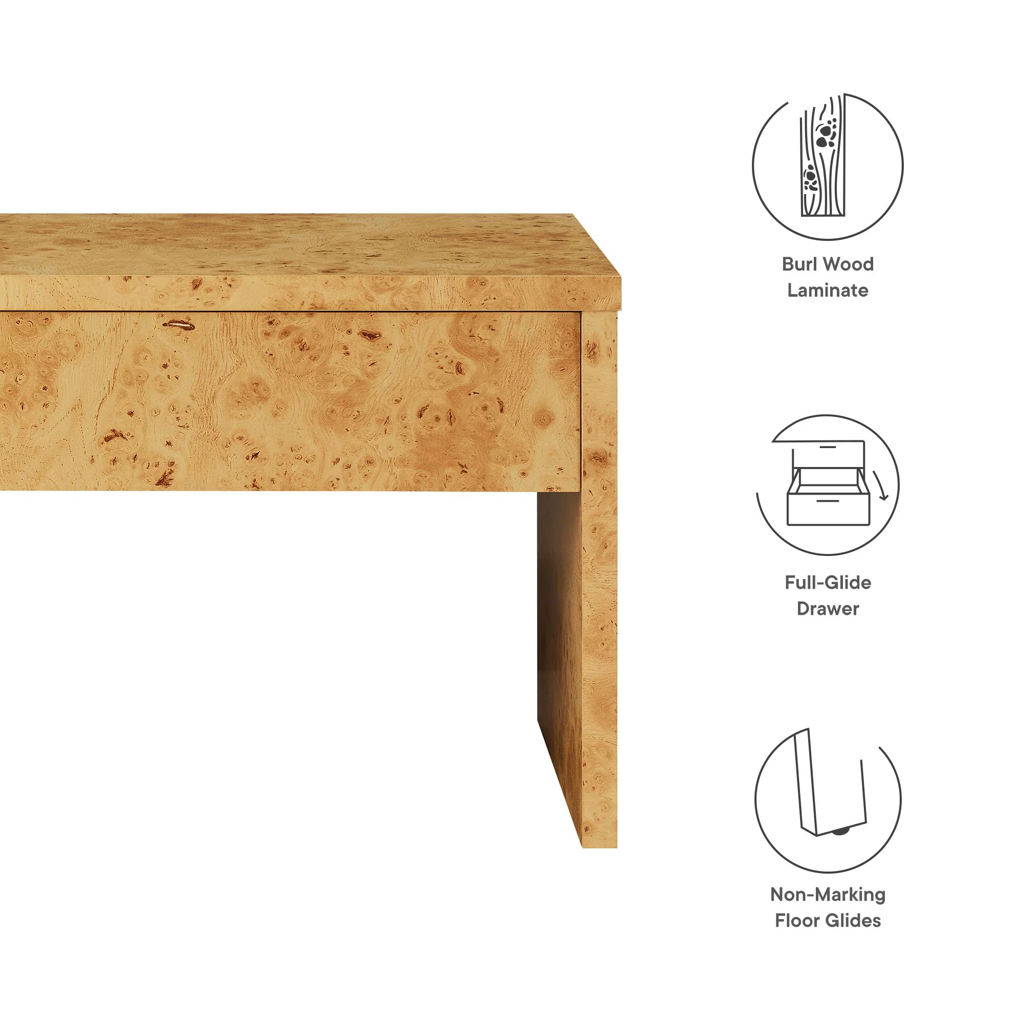 Hudson 1-Drawer Burl Wood Nightstand by Modway - Image 8