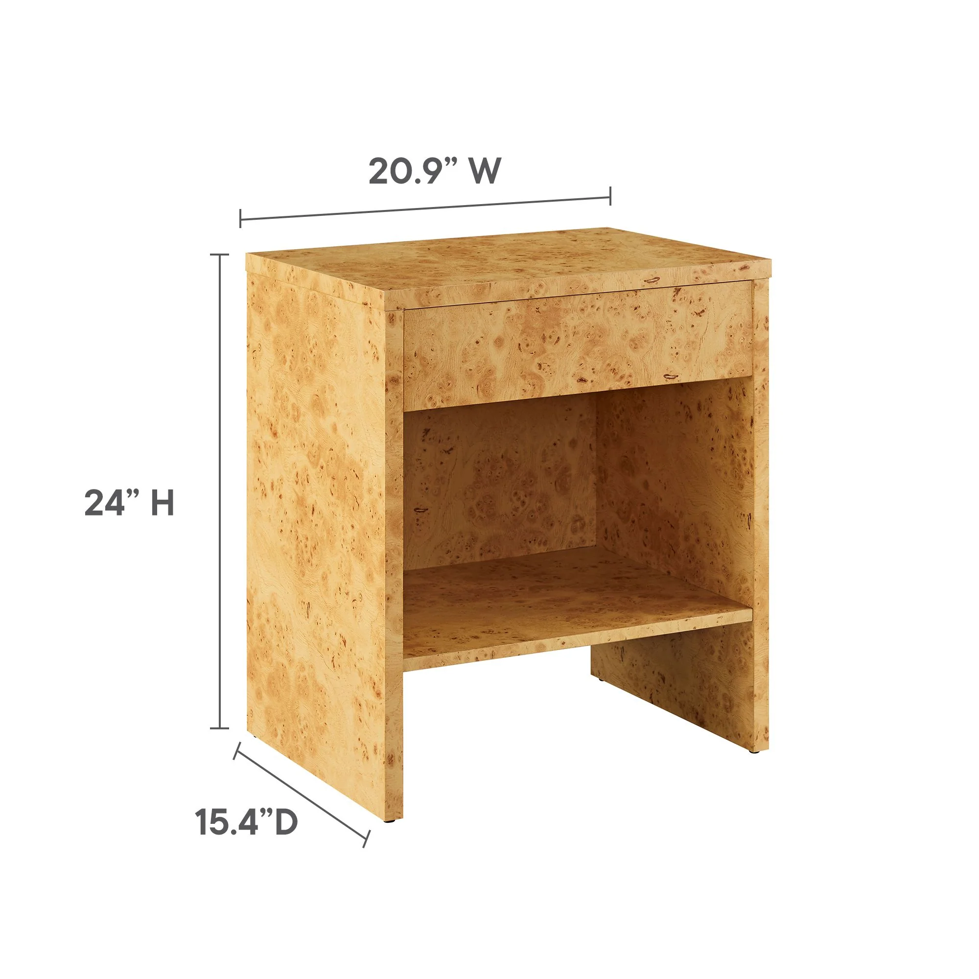 Hudson 1-Drawer Burl Wood Nightstand With Shelf by Modway - Image 10
