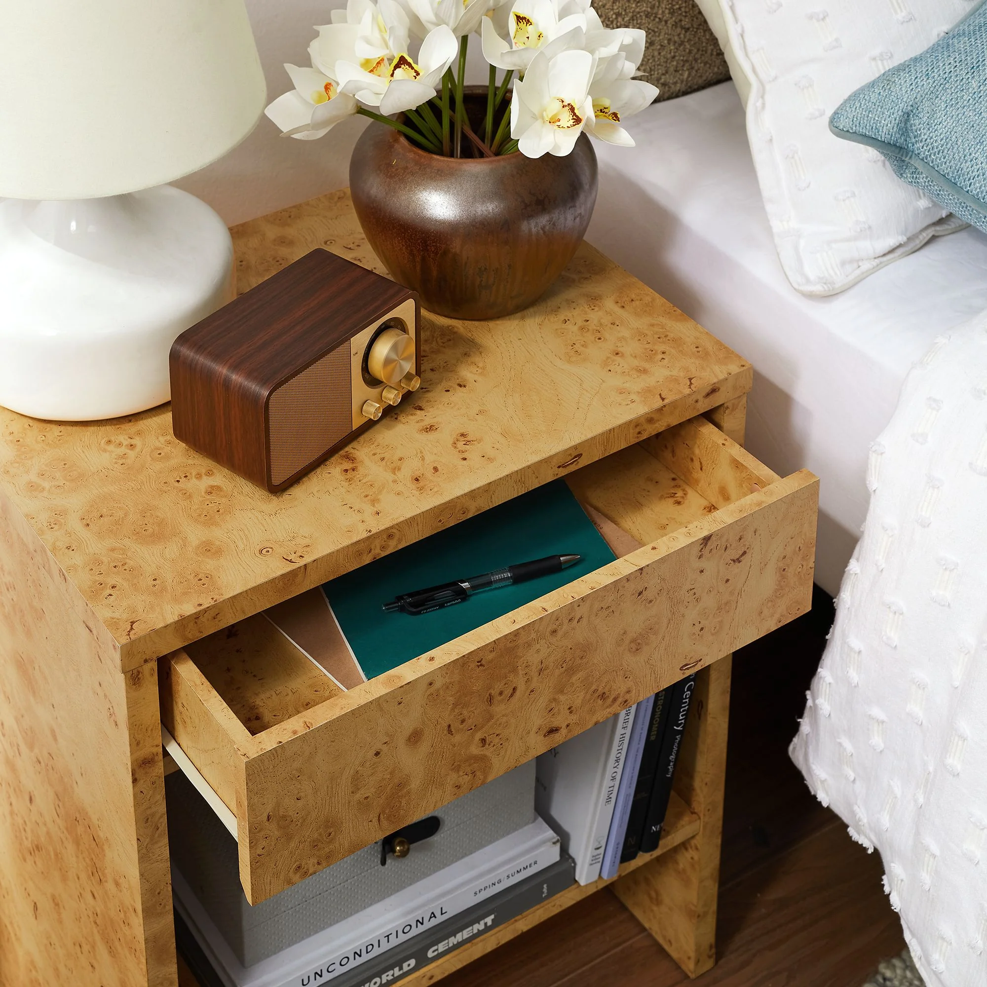 Hudson 1-Drawer Burl Wood Nightstand With Shelf by Modway - Image 7
