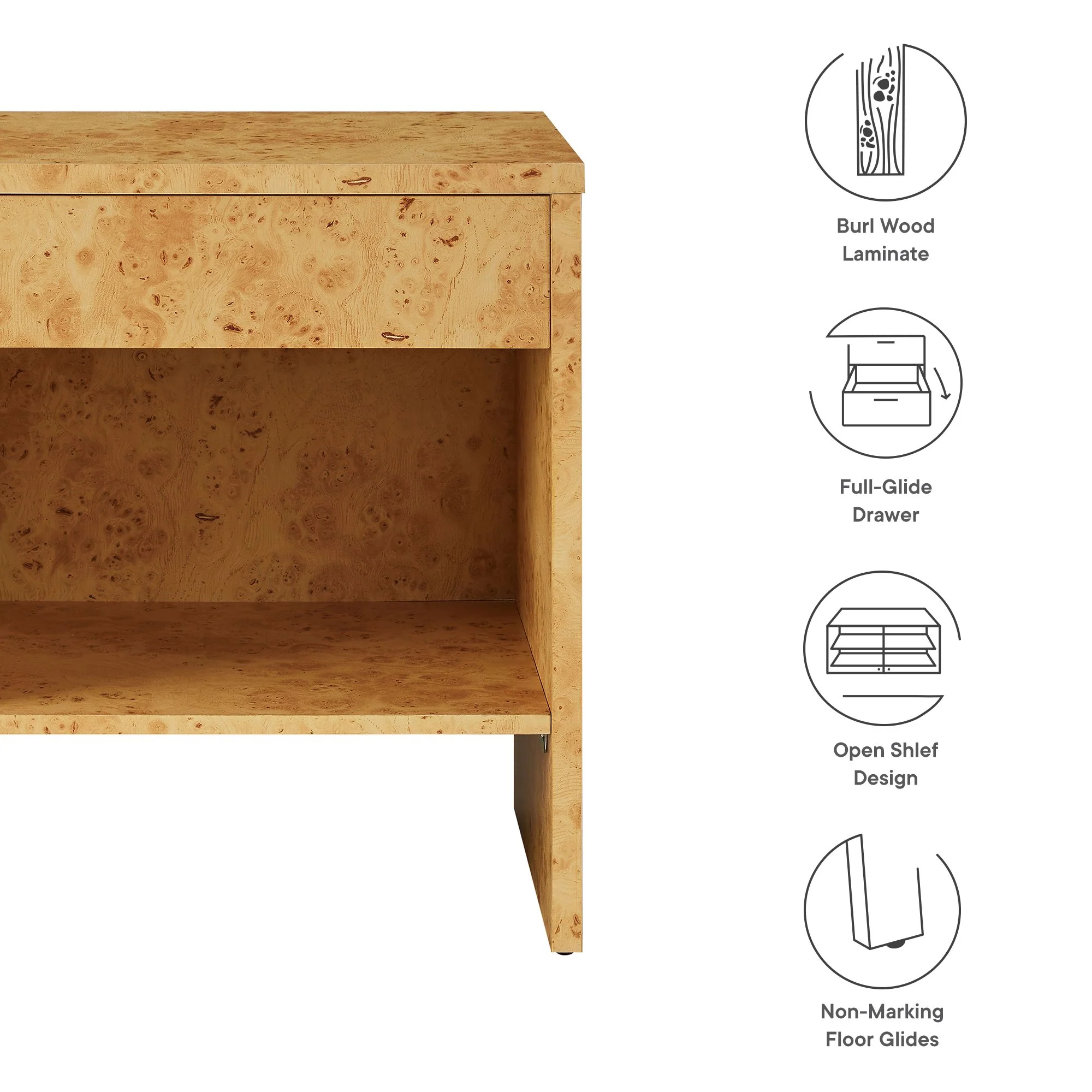 Hudson 1-Drawer Burl Wood Nightstand With Shelf by Modway - Image 9