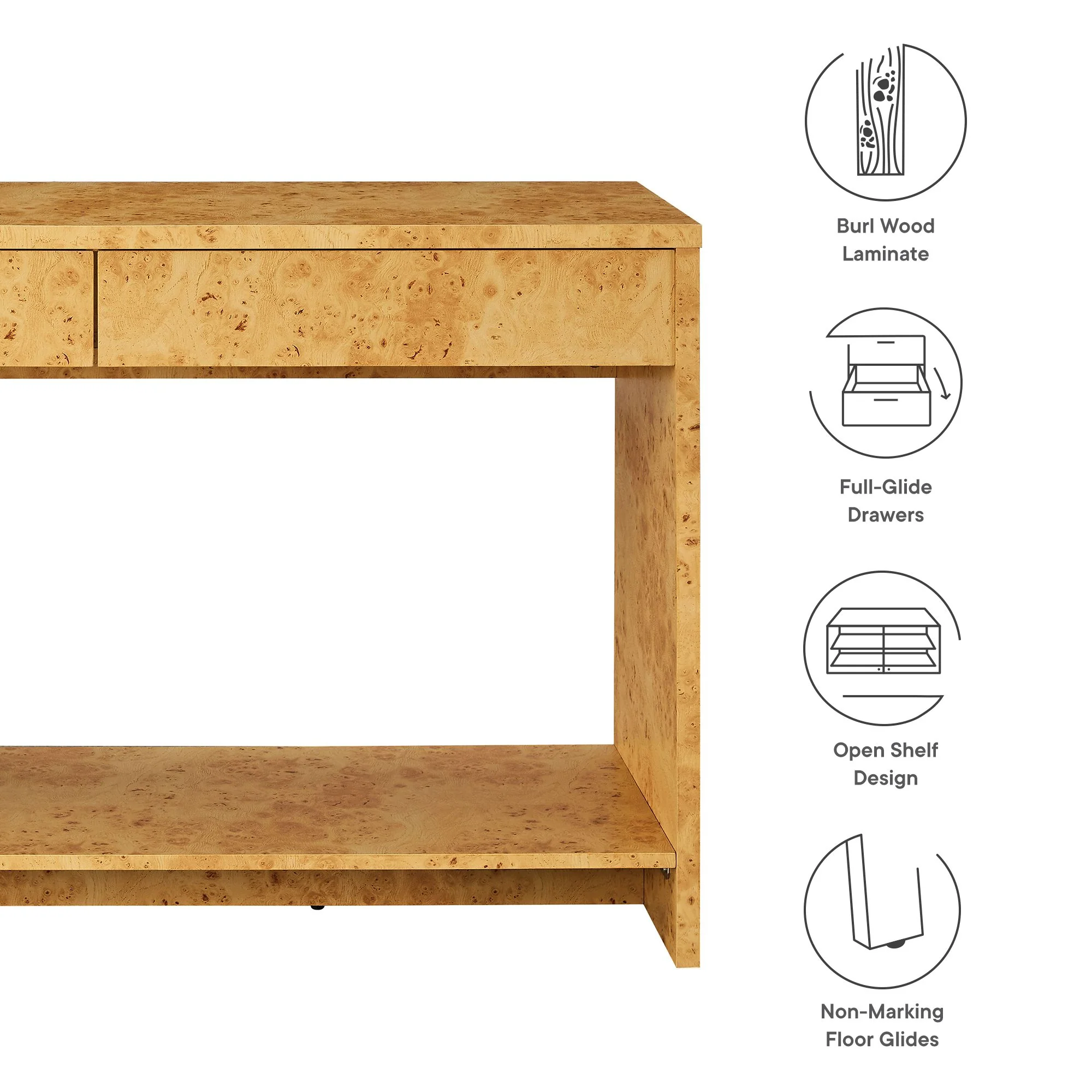 Hudson 2-Drawer Burl Wood Console Table by Modway - Image 8