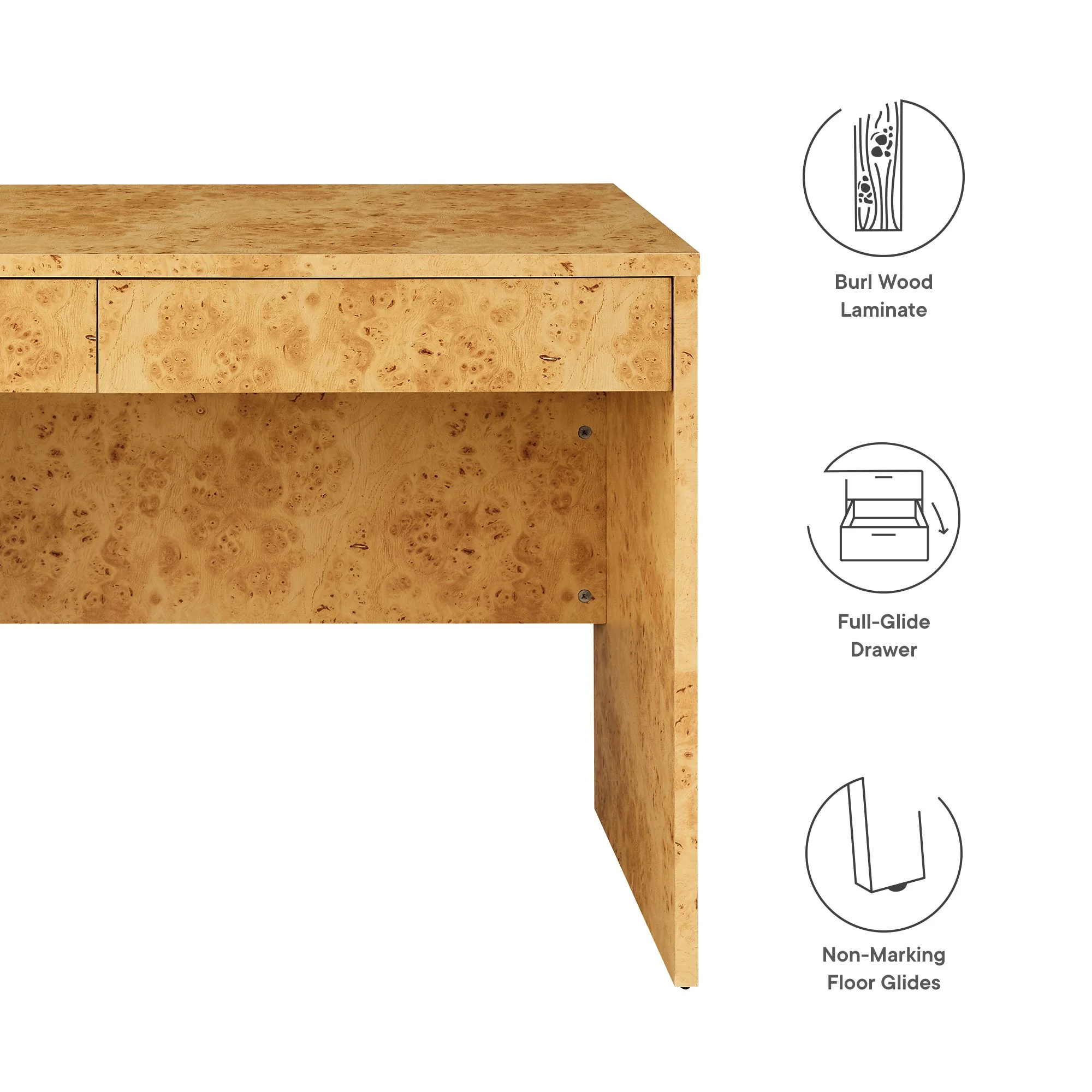 Hudson 2-Drawer Burl Wood Desk by Modway - Image 8