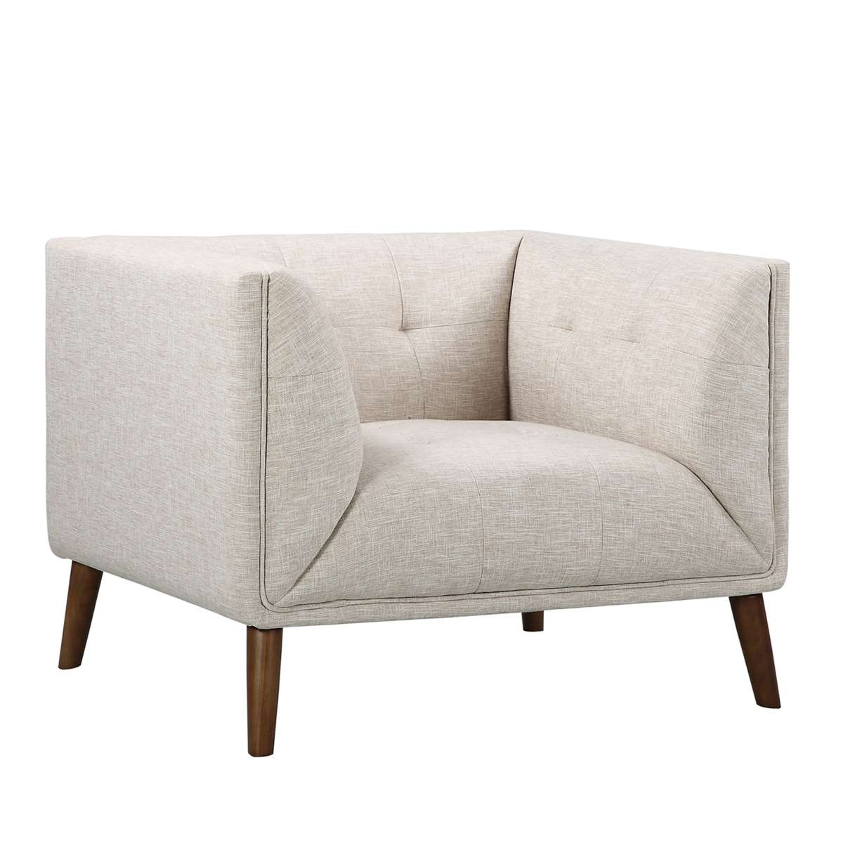 Hudson Mid-Century Button-Tufted Chair in Beige Linen and Walnut Legs By Armen Living - Image 2
