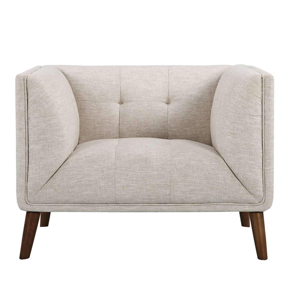 Hudson Mid-Century Button-Tufted Chair in Beige Linen and Walnut Legs By Armen Living - Image 3