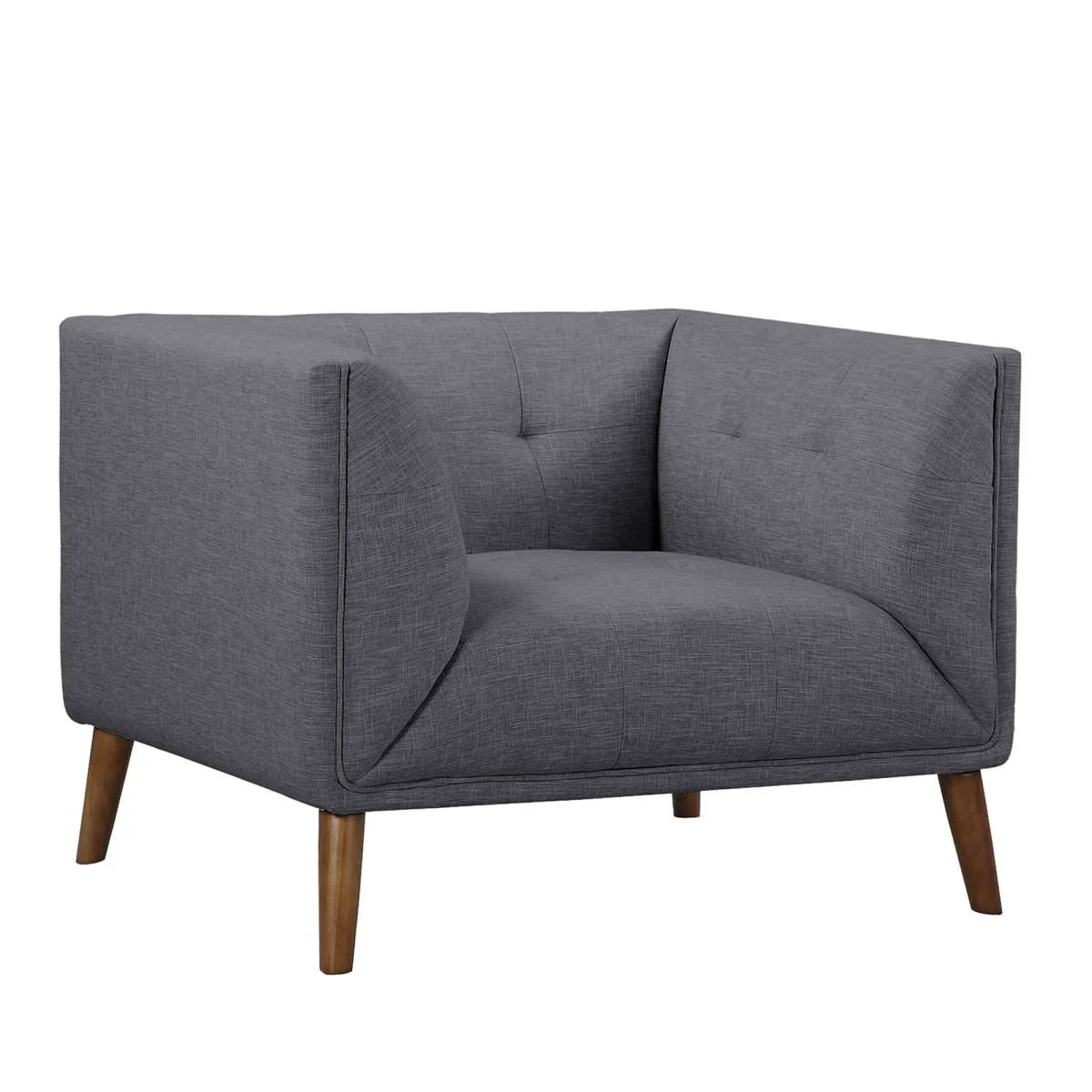 Hudson Mid-Century Button-Tufted Chair in Beige Linen and Walnut Legs By Armen Living - Image 7