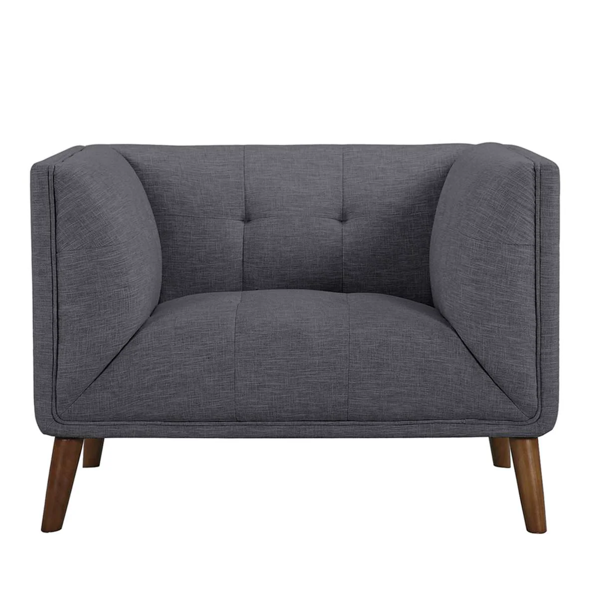 Hudson Mid-Century Button-Tufted Chair in Beige Linen and Walnut Legs By Armen Living - Image 8