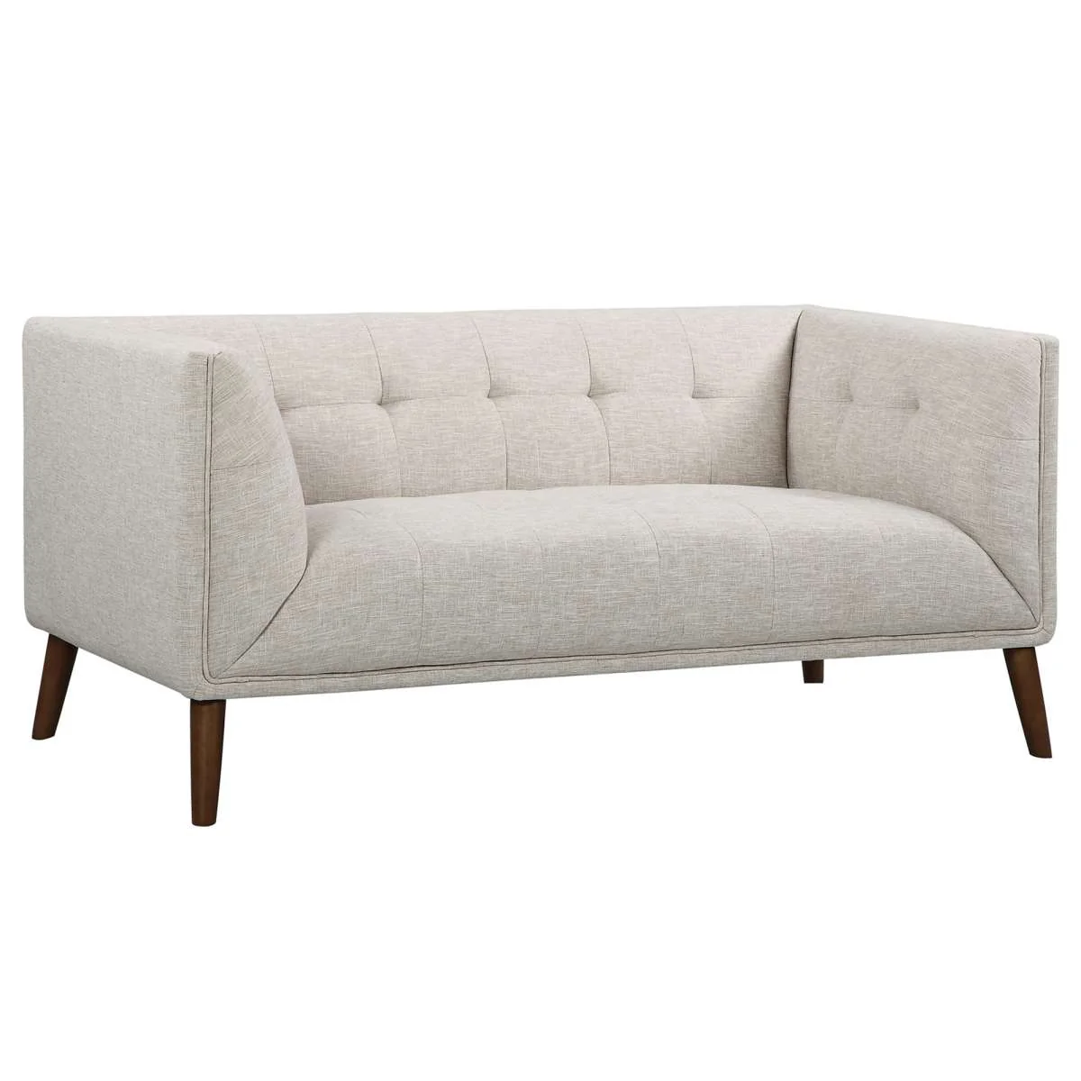 Hudson Mid-Century Button-Tufted Loveseat in Beige Linen and Walnut Legs By Armen Living - Image 2