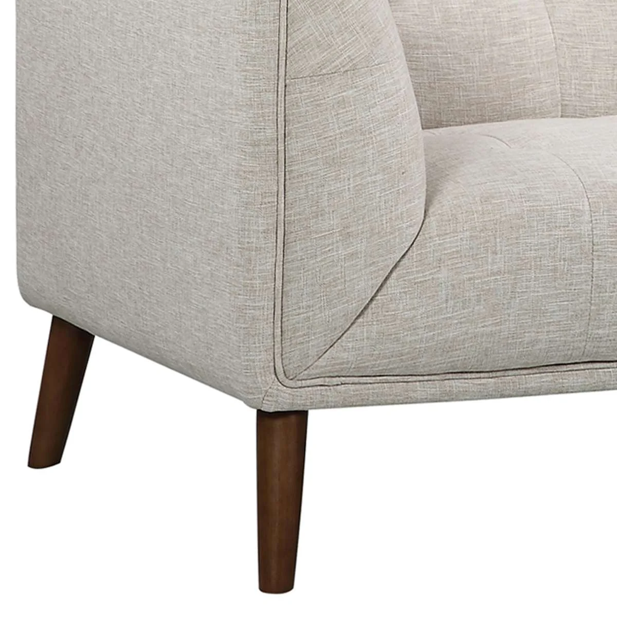 Hudson Mid-Century Button-Tufted Loveseat in Beige Linen and Walnut Legs By Armen Living - Image 5