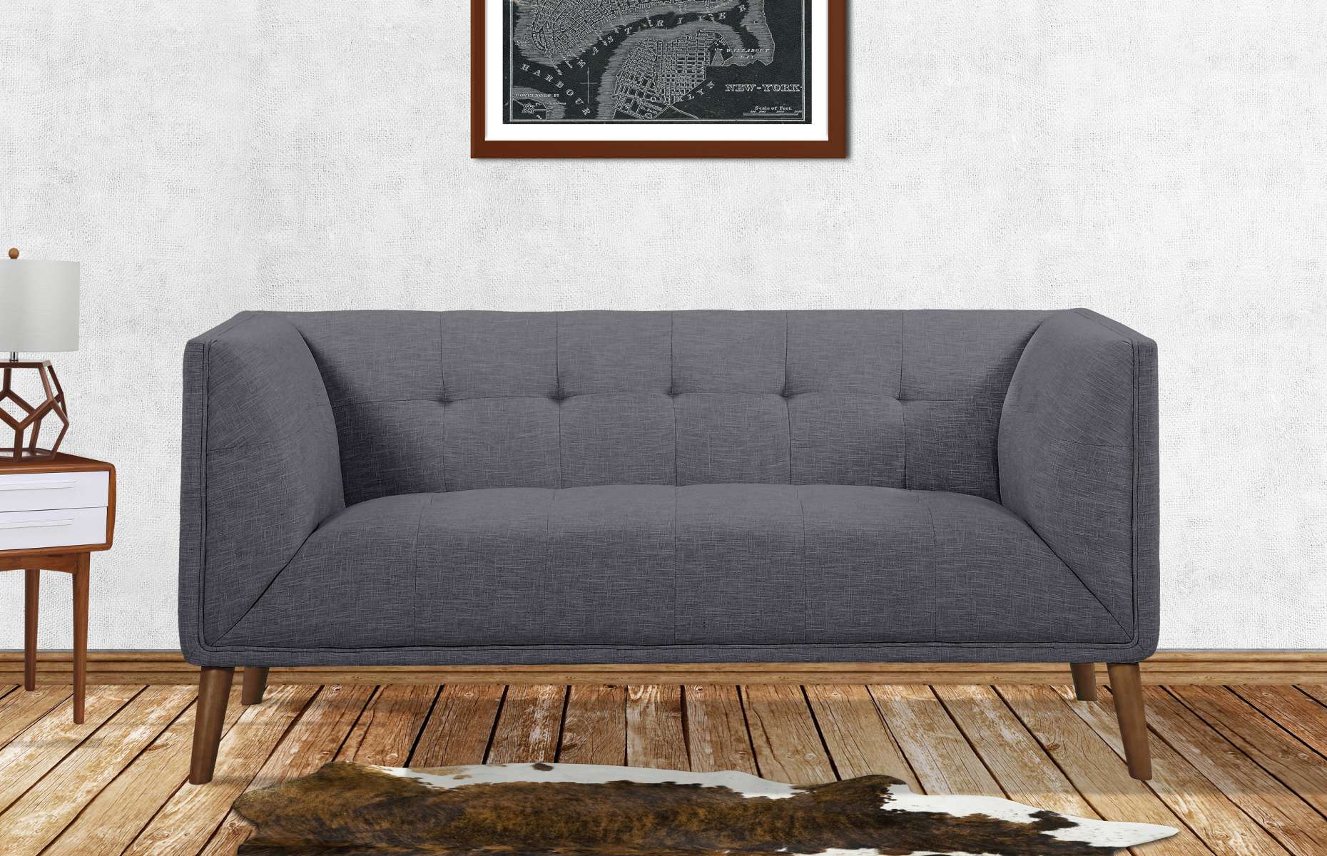 Hudson Mid-Century Button-Tufted Loveseat in Beige Linen and Walnut Legs By Armen Living - Image 6
