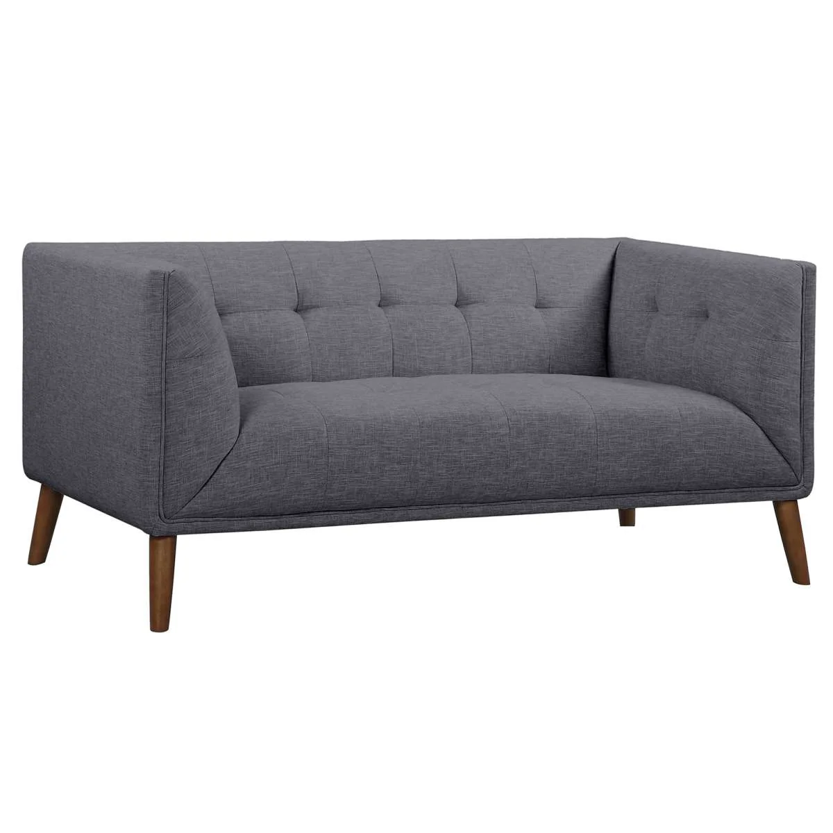 Hudson Mid-Century Button-Tufted Loveseat in Beige Linen and Walnut Legs By Armen Living - Image 7