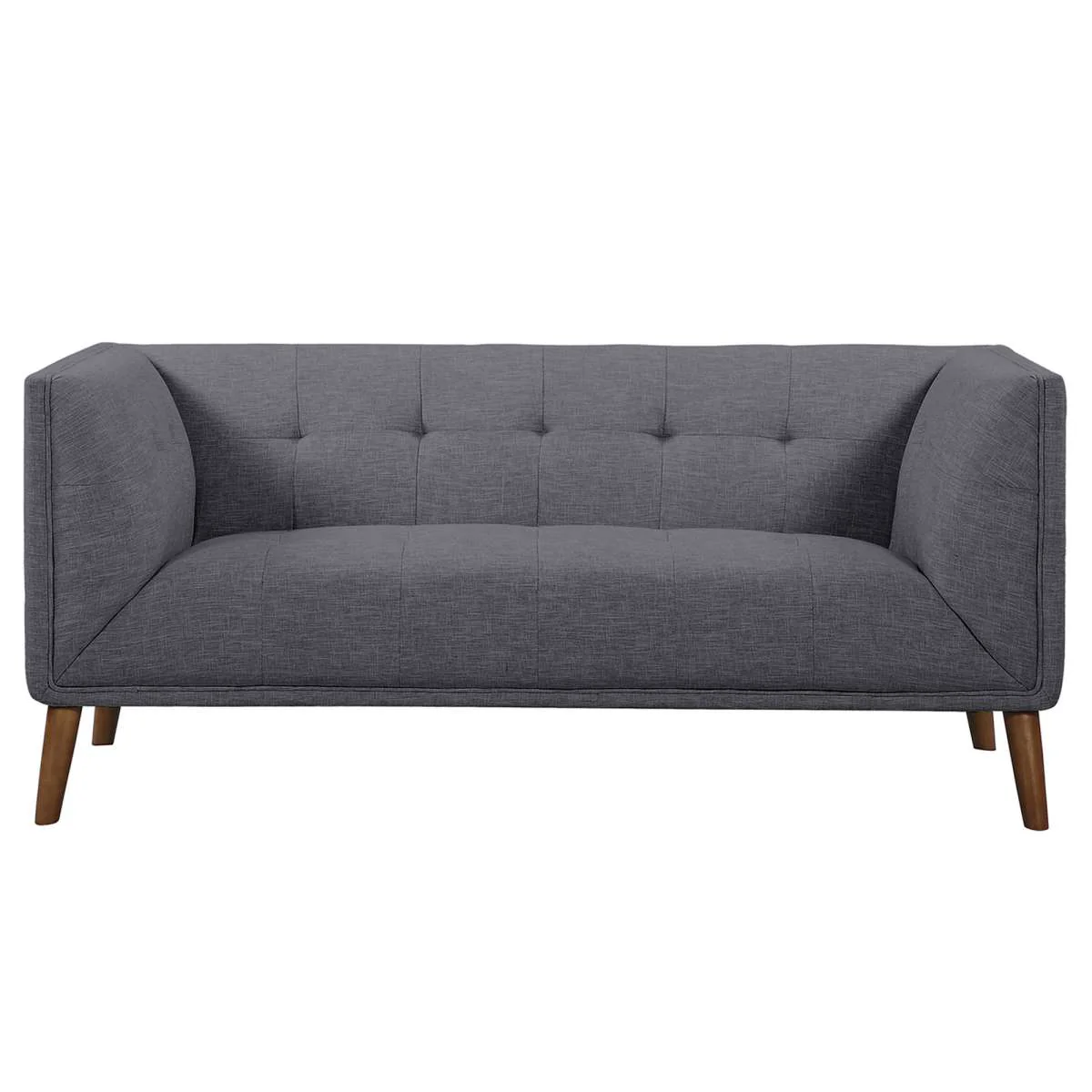 Hudson Mid-Century Button-Tufted Loveseat in Beige Linen and Walnut Legs By Armen Living - Image 8