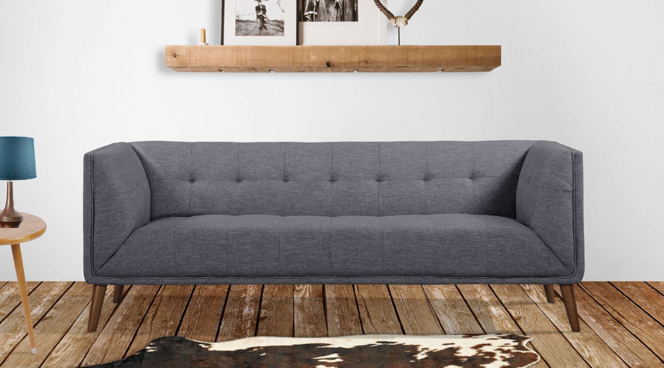 Hudson Mid-Century Button-Tufted Sofa in Beige Linen and Walnut Legs By Armen Living - Image 12