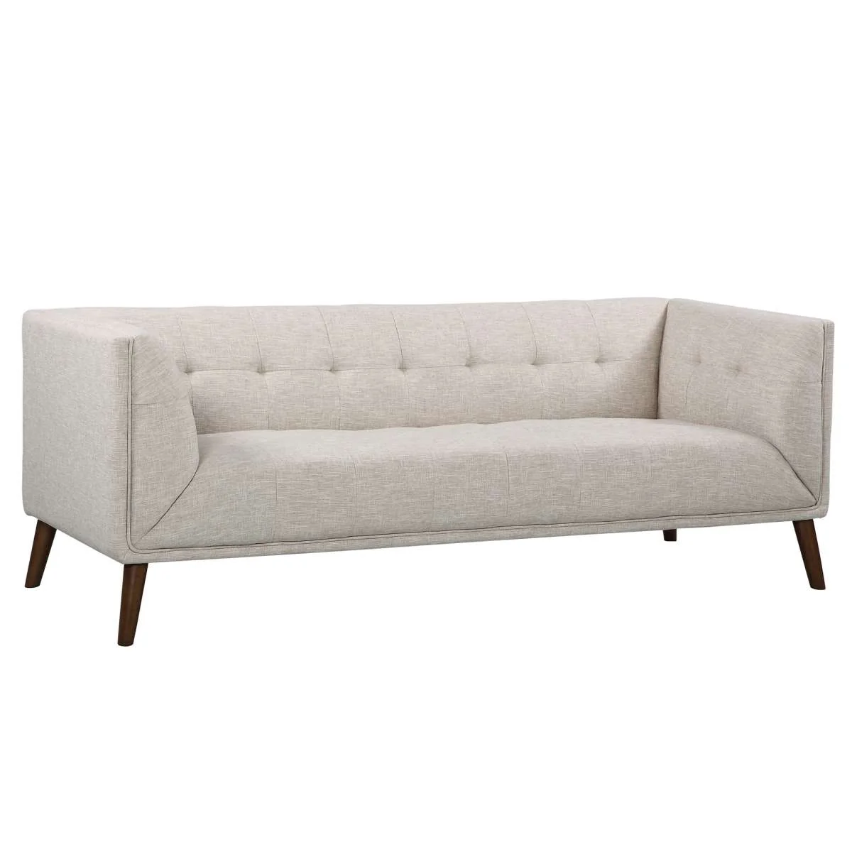 Hudson Mid-Century Button-Tufted Sofa in Beige Linen and Walnut Legs By Armen Living - Image 2