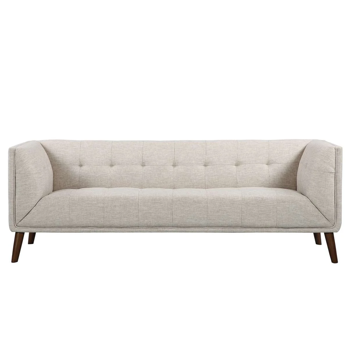 Hudson Mid-Century Button-Tufted Sofa in Beige Linen and Walnut Legs By Armen Living - Image 3