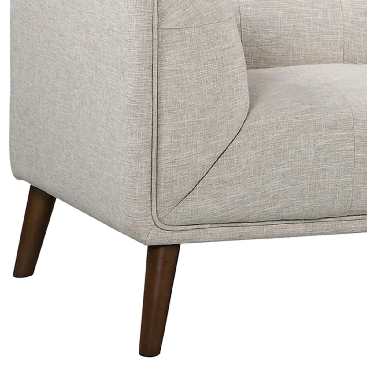 Hudson Mid-Century Button-Tufted Sofa in Beige Linen and Walnut Legs By Armen Living - Image 6