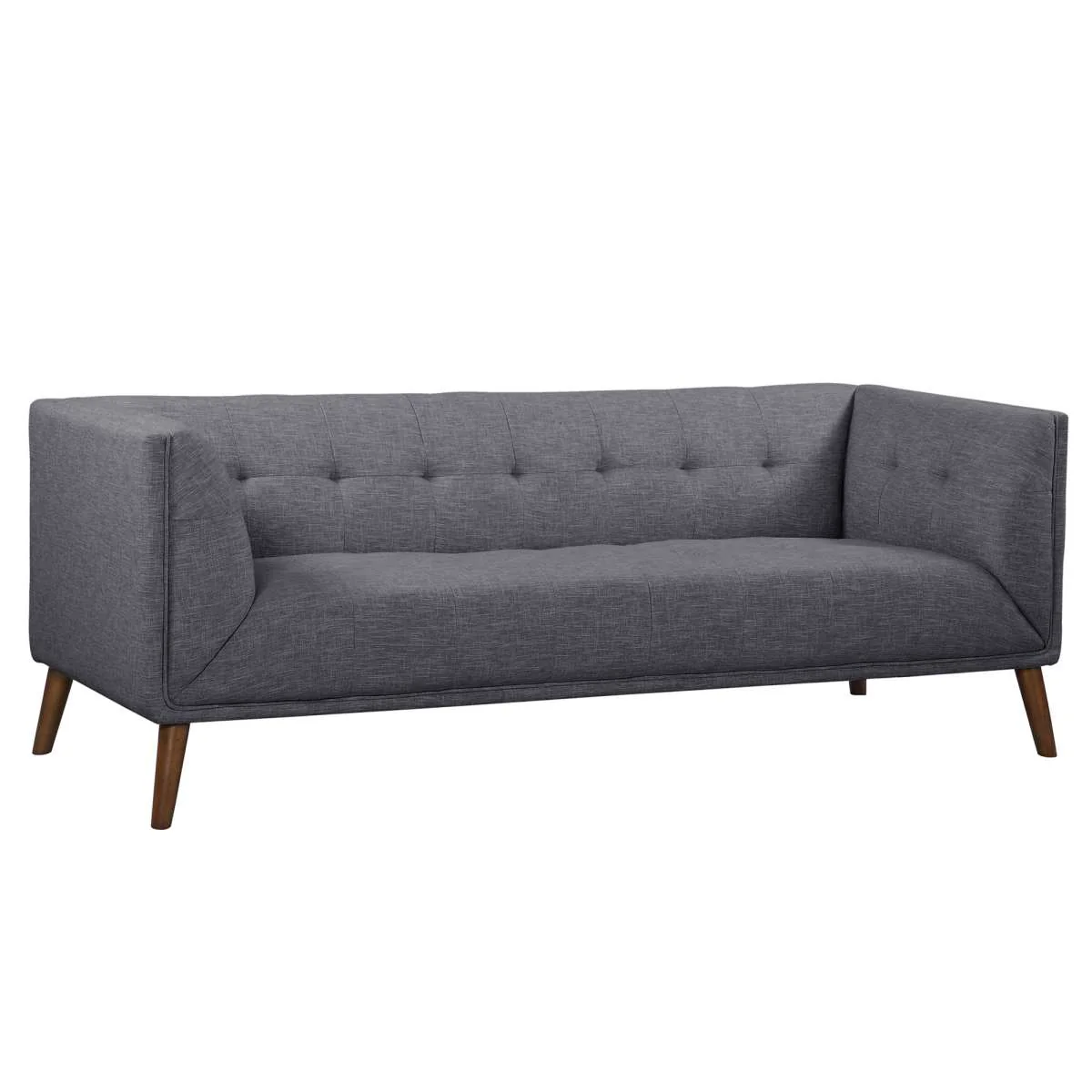 Hudson Mid-Century Button-Tufted Sofa in Beige Linen and Walnut Legs By Armen Living - Image 7