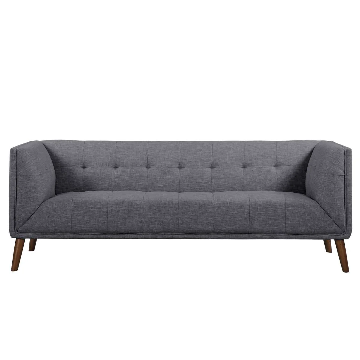 Hudson Mid-Century Button-Tufted Sofa in Beige Linen and Walnut Legs By Armen Living - Image 8