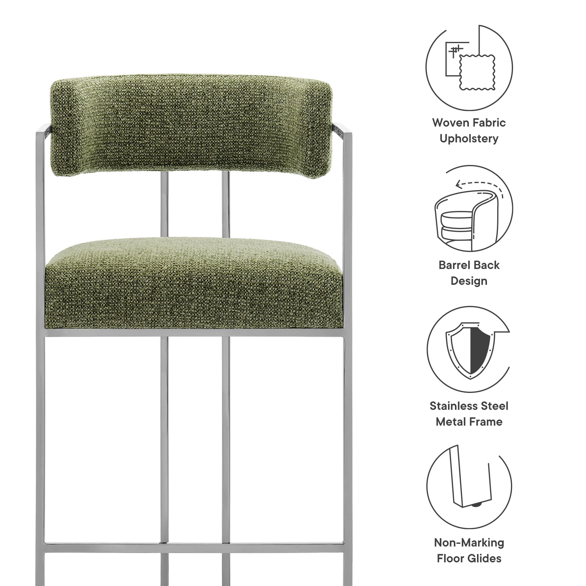 Huron Curved Back Fabric and Metal Counter Stool by Modway - Image 18
