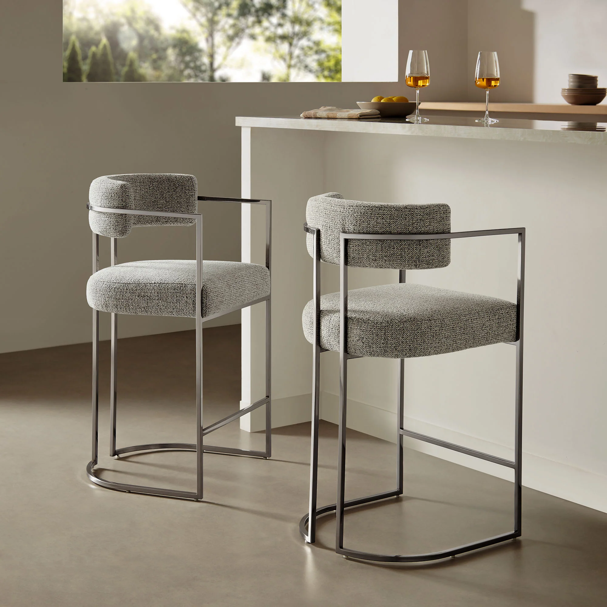 Huron Curved Back Fabric and Metal Counter Stool by Modway - Image 37