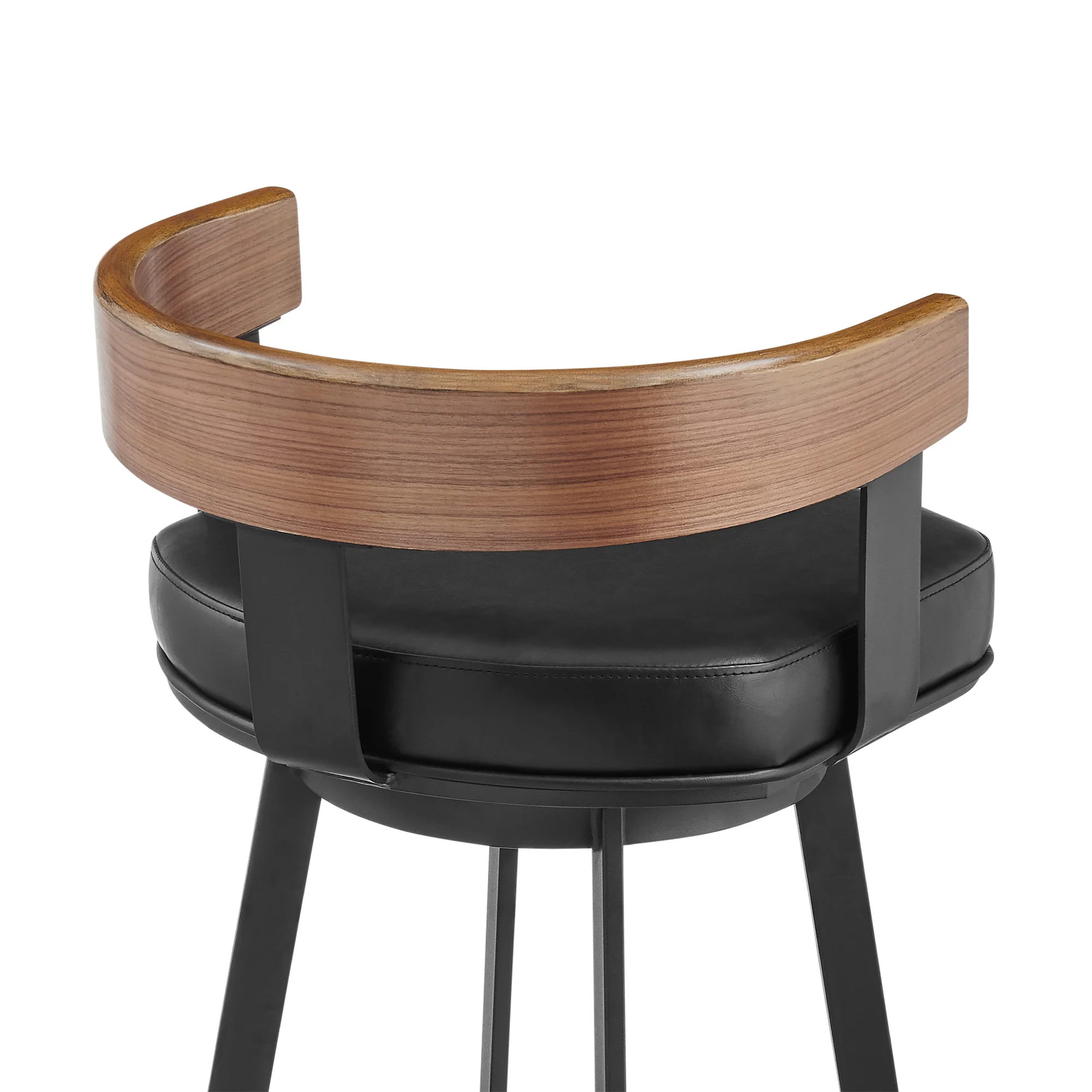 Idris 26" Swivel Counter Stool in Black Iron with Walnut Finish and Vintage Black Faux Leather By Armen Living - Image 6