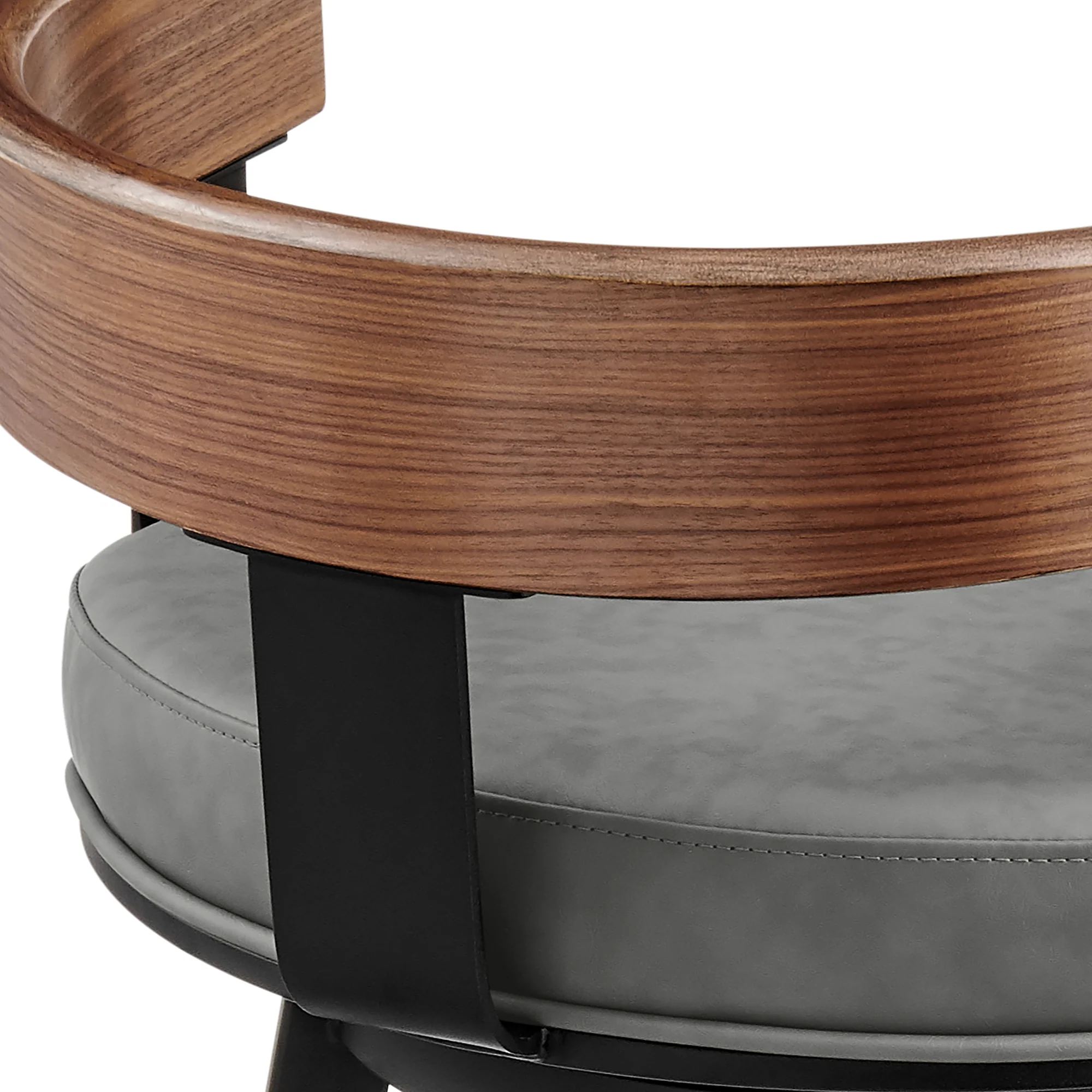 Idris 26" Swivel Counter Stool in Black Iron with Walnut Finish and Vintage Gray Faux Leather By Armen Living - Image 10