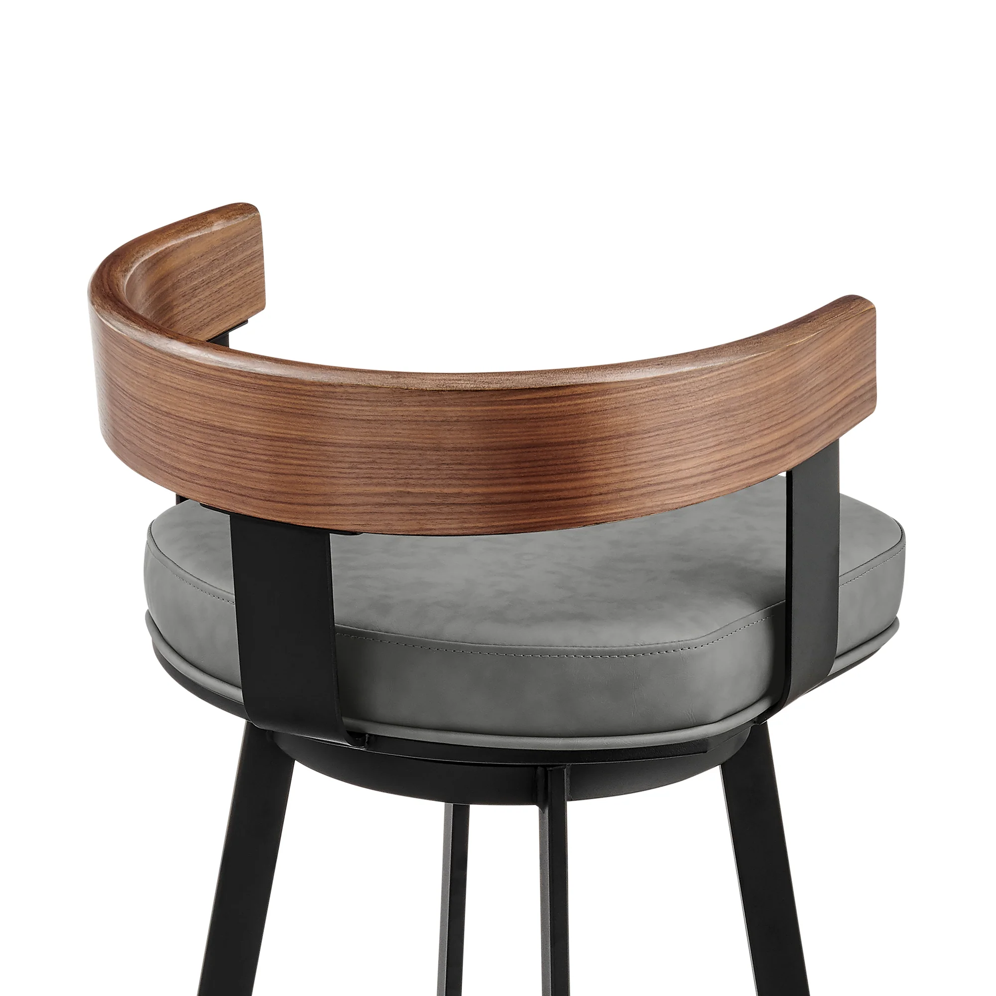 Idris 26" Swivel Counter Stool in Black Iron with Walnut Finish and Vintage Gray Faux Leather By Armen Living - Image 6