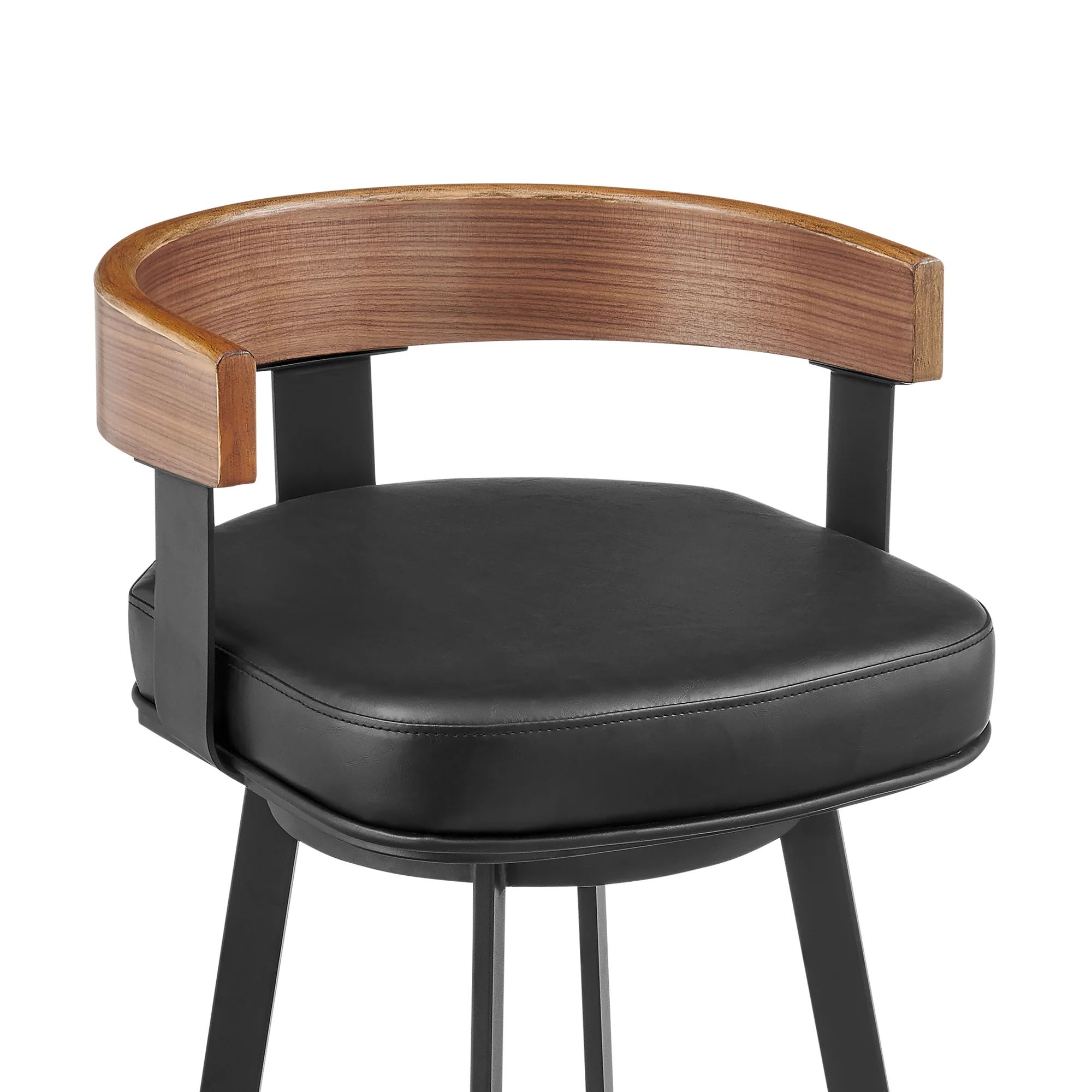 Idris 30" Swivel Bar Stool in Black Iron with Walnut Finish and Vintage Black Faux Leather By Armen Living - Image 5