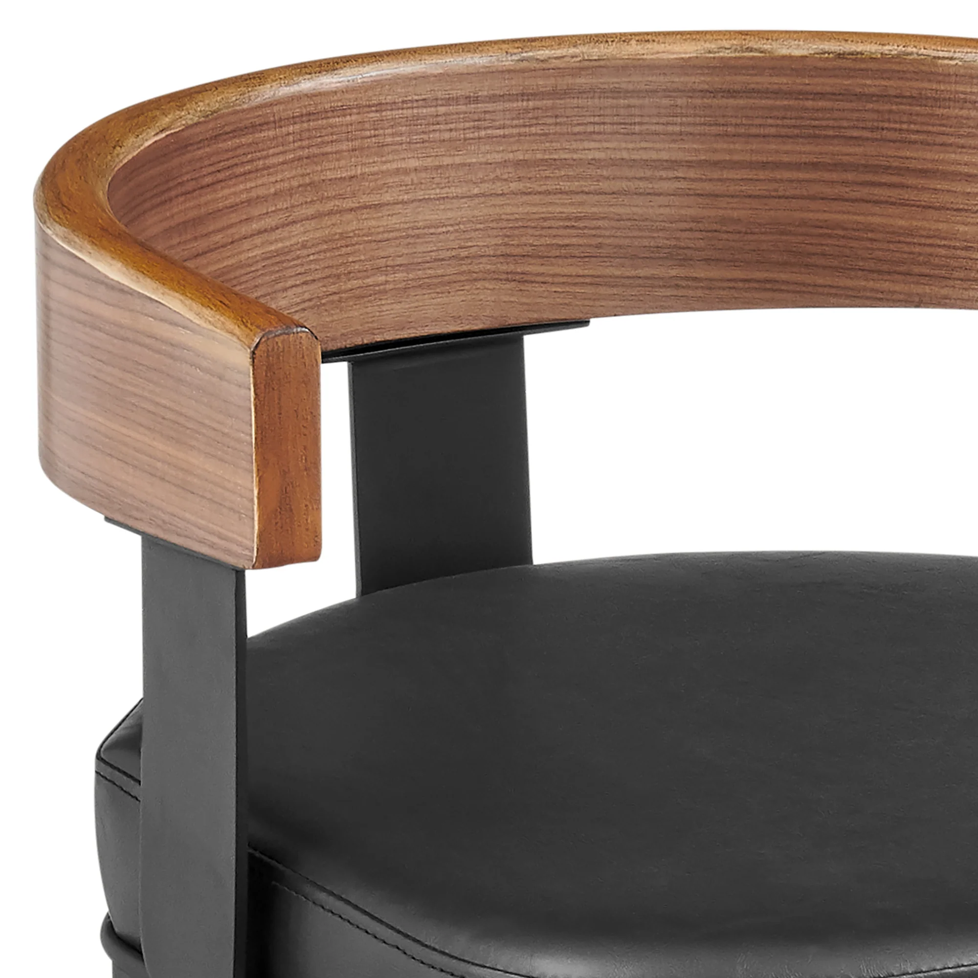 Idris 30" Swivel Bar Stool in Black Iron with Walnut Finish and Vintage Black Faux Leather By Armen Living - Image 7