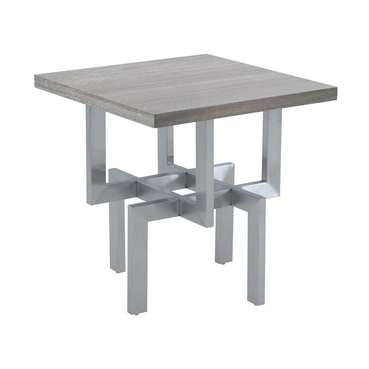 Illusion Gray Wood End Table with Brushed Stainless Steel Base By Armen Living - Image 2