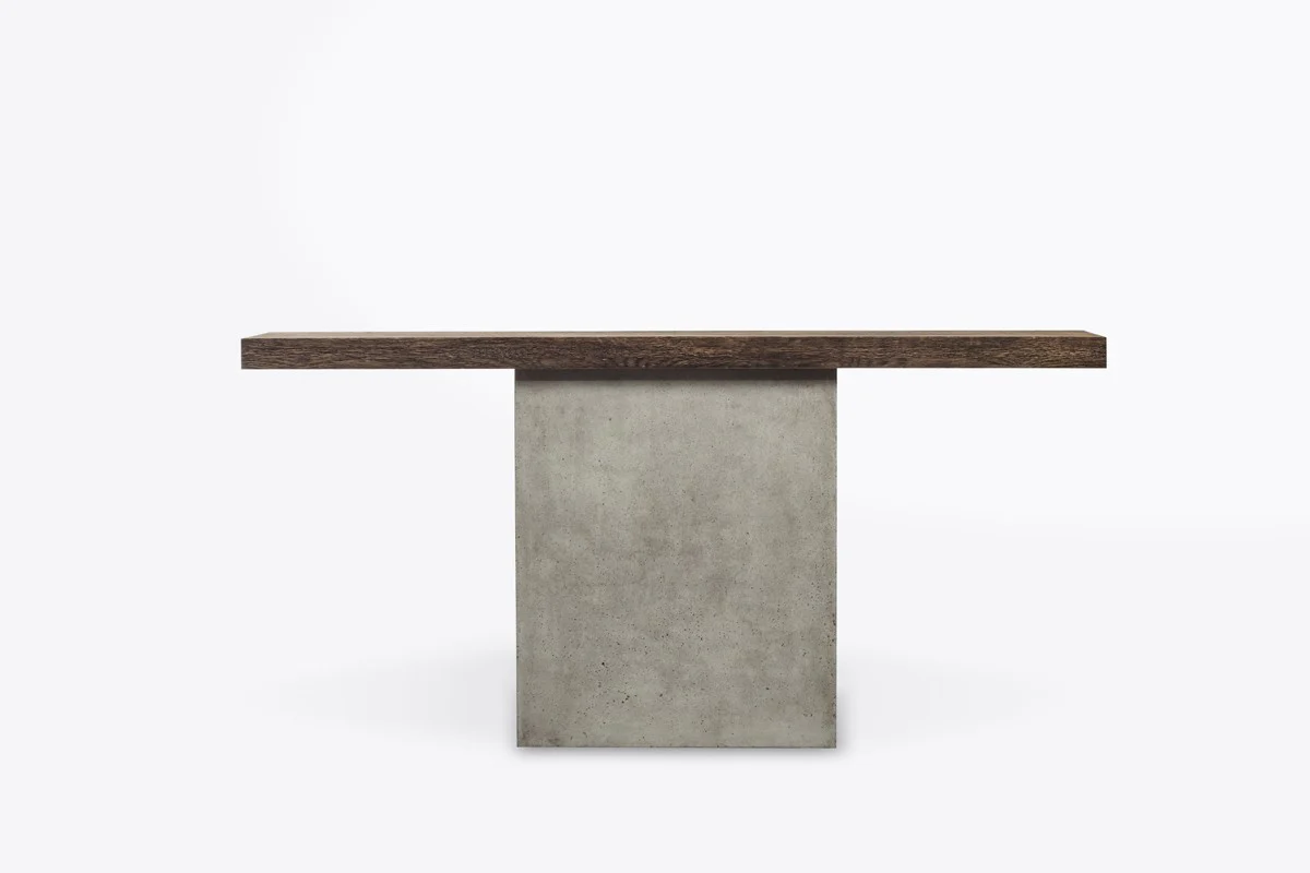 Industrial 63" Oak Wood And Concrete Pedestal Console Table By Homeroots - Image 2