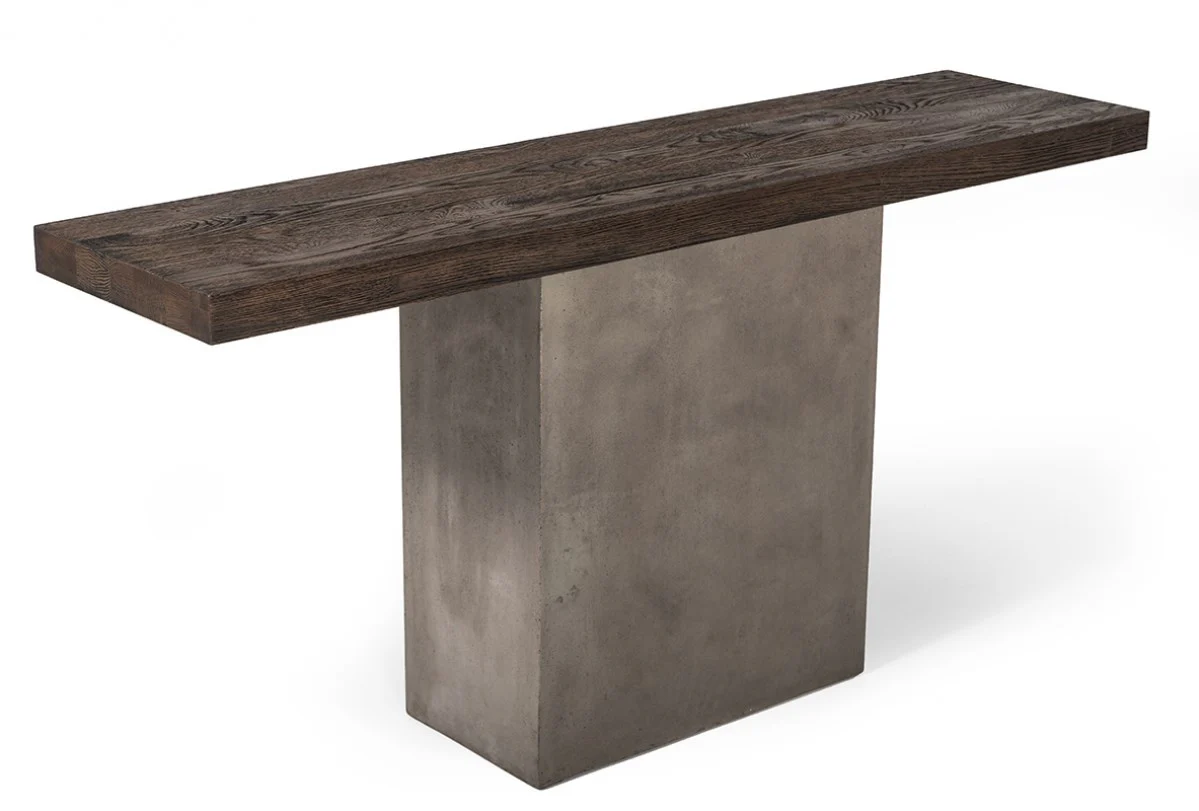 Industrial 63" Oak Wood And Concrete Pedestal Console Table By Homeroots - Image 3